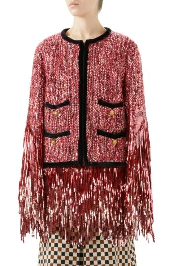Women's Gucci Sequin Tweed Jacket Us / 40 It - Pink