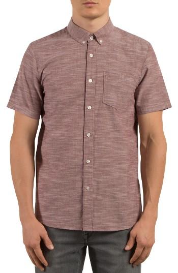 Men's Volcom Slub Oxford Shirt - Burgundy