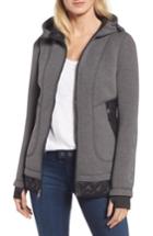 Women's Guess Mixed Media Hooded Jacket - Grey