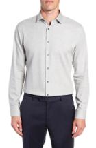 Men's Calibrate Trim Fit Herringbone Dress Shirt - 32/33 - Grey