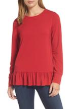 Petite Women's Halogen Ruffle Hem Sweatshirt, Size P - Red