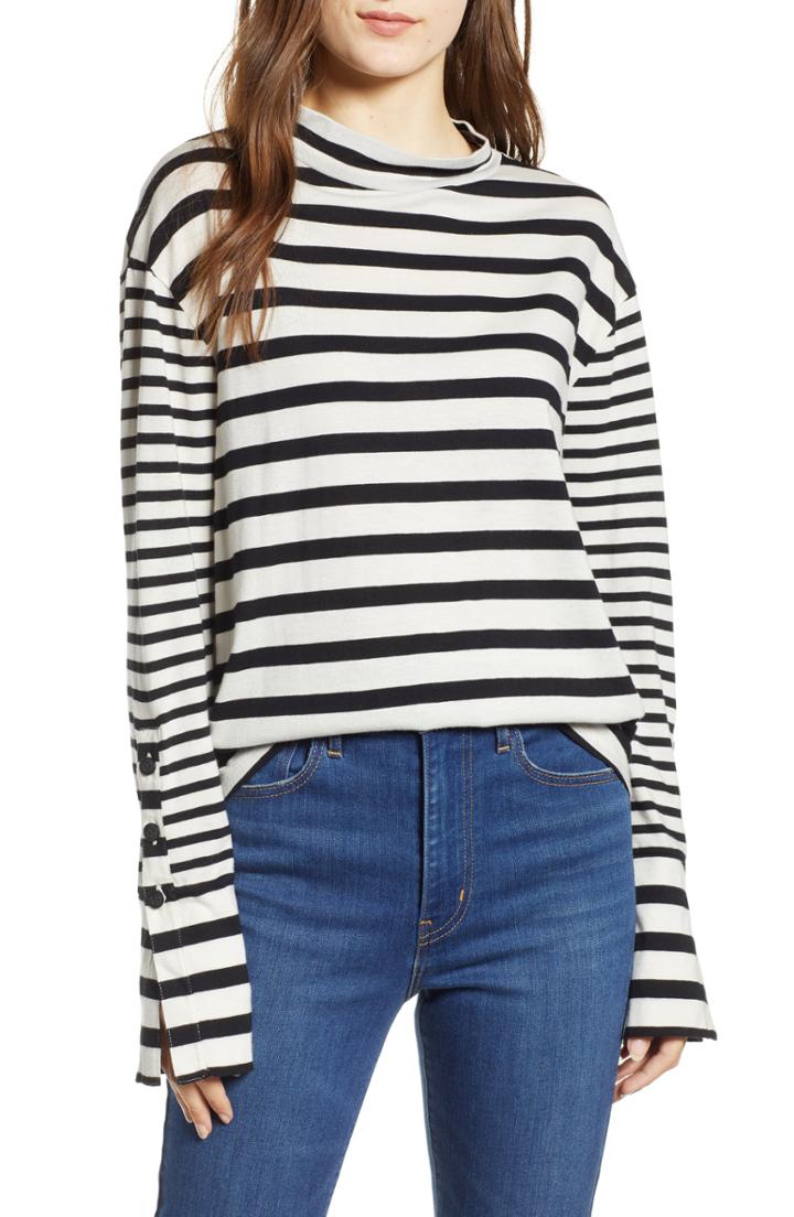 Women's Bp. Stripe Mock Neck Tee, Size - Ivory