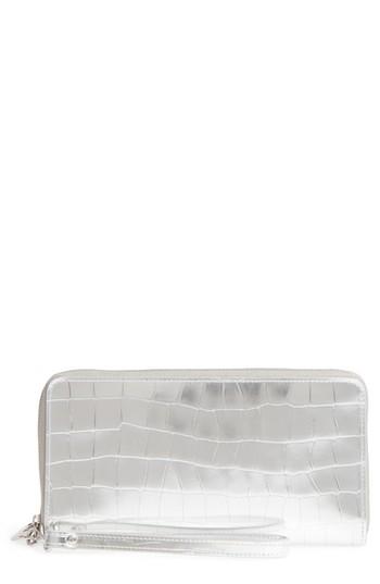 Women's Nordstrom Croc Embossed Metallic Leather Zip Around Wallet - Metallic