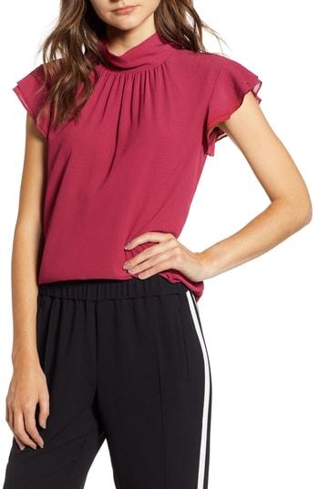 Women's Chelsea28 Dotted Crinkle Chiffon Top - Burgundy