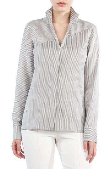 Women's Akris Stripe Silk Satin Tunic Blouse - Grey