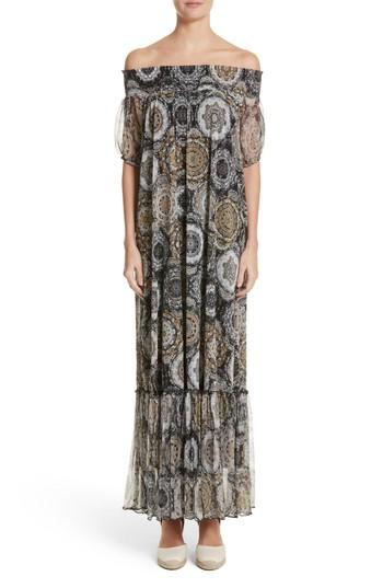 Women's Fuzzi Print Tulle Off The Shoulder Maxi Dress Us / 38 It - Black
