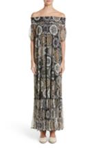 Women's Fuzzi Print Tulle Off The Shoulder Maxi Dress Us / 38 It - Black