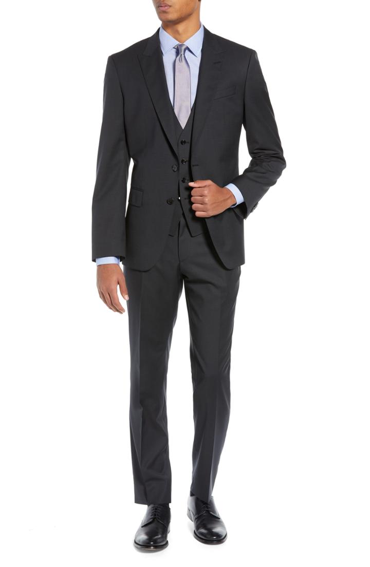 Men's Boss Helward/genius Trim Fit Solid Three Piece Wool Suit