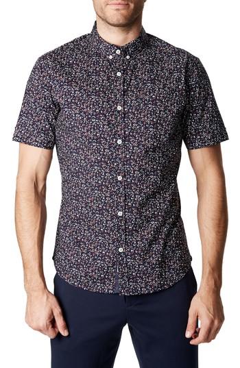 Men's 7 Diamonds Dark Star Floral Print Sport Shirt - Blue