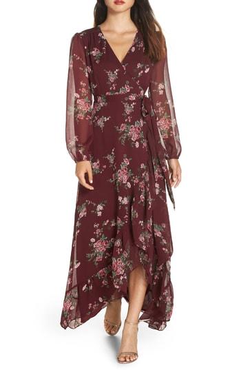 Women's Wayf Meryl Long Sleeve Wrap Maxi Dress - Burgundy