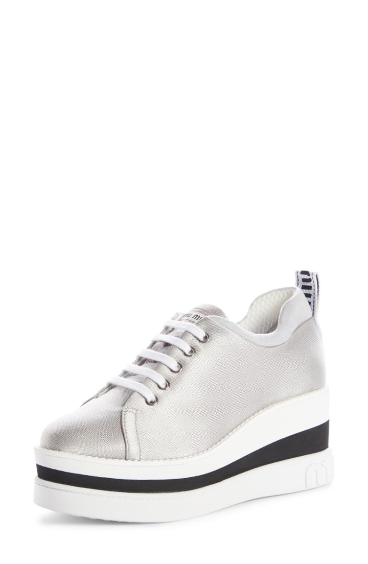 Women's Miu Miu Platform Wedge Sneaker .5us / 36.5eu - Metallic