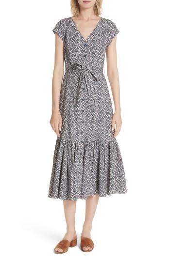 Women's Rebecca Taylor Lauren Tie Front Floral Cotton Dress - Blue