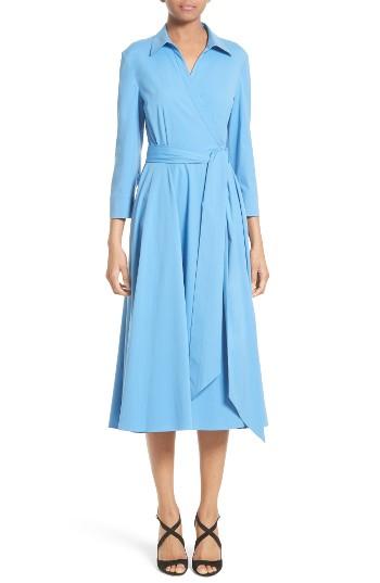 Women's Michael Kors Stretch Cotton Poplin Wrap Shirtdress - Blue