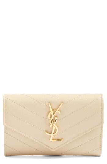 Women's Saint Laurent 'monogram' Quilted Leather French Wallet - Beige