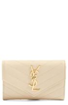 Women's Saint Laurent 'monogram' Quilted Leather French Wallet - Beige
