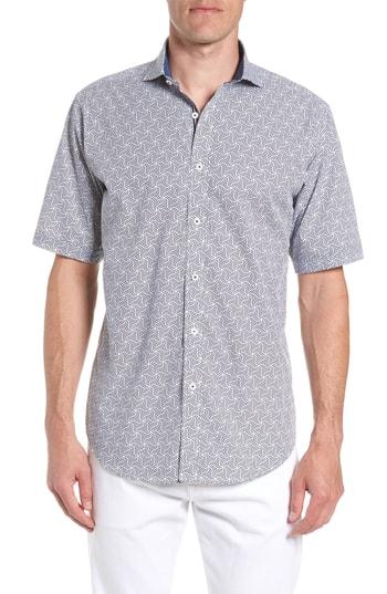 Men's Bugatchi Classic Fit Maze Print Sport Shirt - Blue