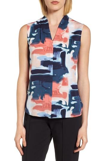 Women's Emerson Rose Abstract Print Silk Blend Blouse - Blue