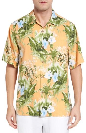 Men's Tommy Bahama Corfu Jungle Original Fit Print Silk Camp Shirt, Size - Orange