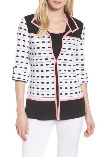 Women's Ming Wang Textured Colorblock Check Jacket - White