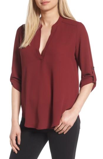 Women's Lush Roll Tab Sleeve Woven Shirt - Burgundy