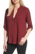 Women's Lush Roll Tab Sleeve Woven Shirt - Burgundy
