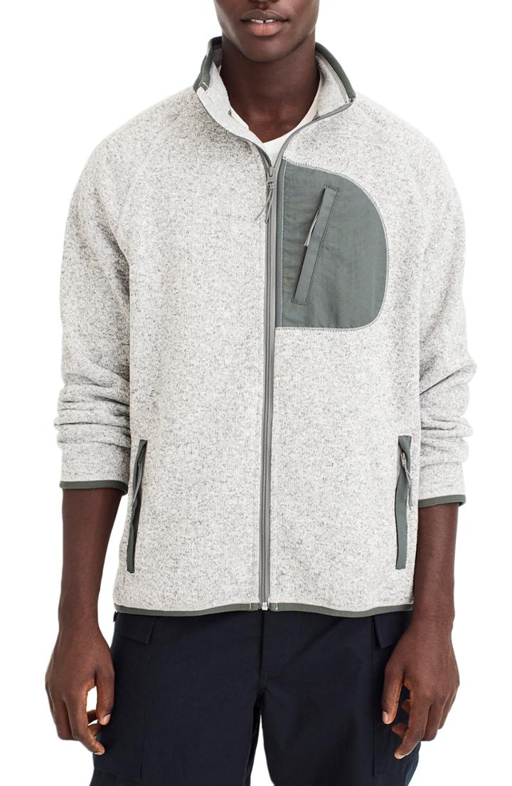Men's J.crew Classic Fit Fleece Sweater Jacket - Grey
