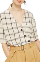 Women's Topshop Ashley Check Asymmetrical Top Us (fits Like 0) - Ivory