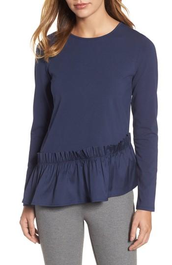 Petite Women's Halogen Ruffle Hem Tee, Size P - Blue