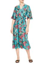 Women's Sandro Floral Silk Wrap Dress Us / 36 Fr - Blue