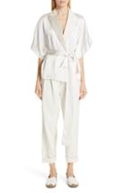 Women's Brunello Cucinelli Embellished Lapel Satin Kimono Jacket Us / 38 It - Ivory