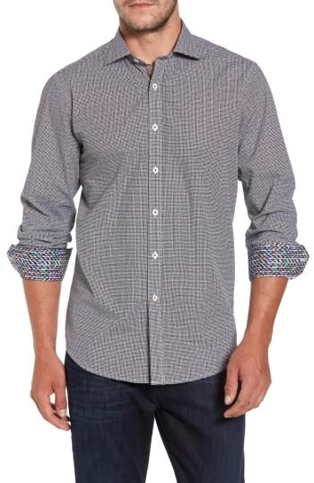 Men's Bugatchi Classic Fit Dot Print Sport Shirt, Size - Black