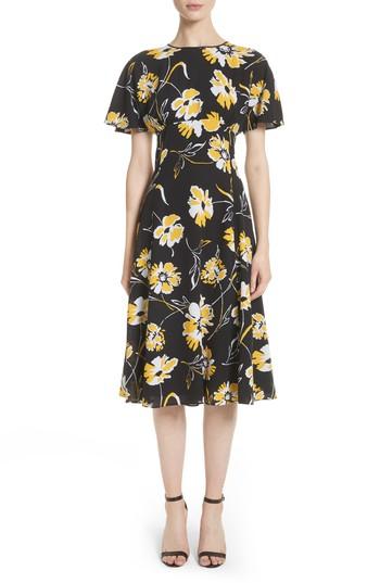 Women's Michael Kors Floral Print Silk Flirt Dress - Black