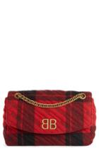 Balenciaga Medium Bb Round Plaid Shoulder Bag - Red