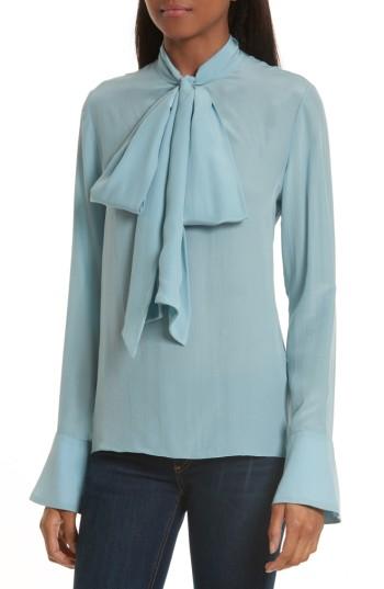 Women's Alice + Olivia Wesley Bow Neck Silk Blouse - Blue