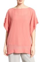 Women's Eileen Fisher Bateau Neck Silk Boxy Top - Coral