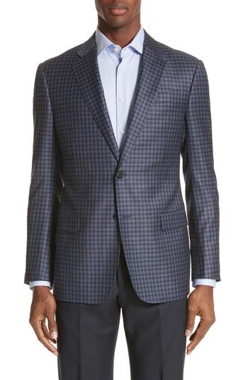 Men's Emporio Armani G Line Trim Fit Check Wool Sport Coat Us / 54 Eur - Blue/green