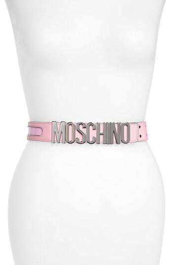 Women's Moschino Logo Plate Inset Belt - Pink/ Nickel