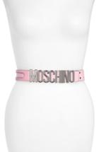 Women's Moschino Logo Plate Inset Belt - Pink/ Nickel