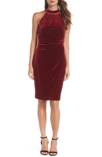 Women's Vince Camuto Draped Velvet Cocktail Dress - Burgundy