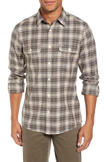 Men's Nordstrom Men's Shop Trim Fit Trucker Plaid Flannel Shirt, Size - Ivory