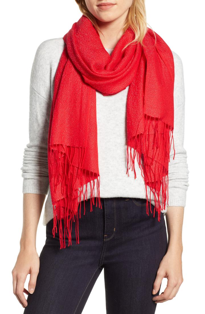 Women's Nordstrom Metallic Wool Blend Scarf, Size - Red