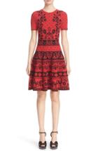 Women's Alexander Mcqueen Floral Jacquard Knit Fit & Flare Dress - Red