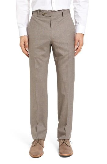 Men's Zanella Devon Flat Front Windowpane Wool Trousers - Beige