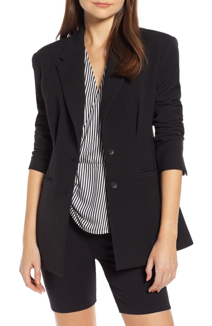 Women's Something Navy Waist Emphasis Blazer, Size - Black