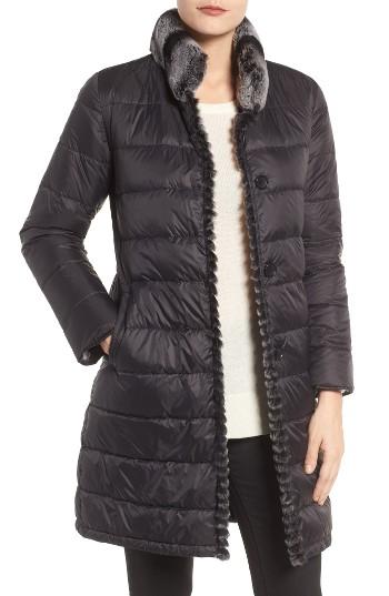 Women's Linda Richards Reversible Genuine Rabbit Fur & Down Coat