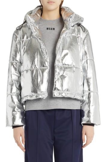 Women's Msgm Metallic Quilted Bomber Jacket Us / 38 It - Metallic