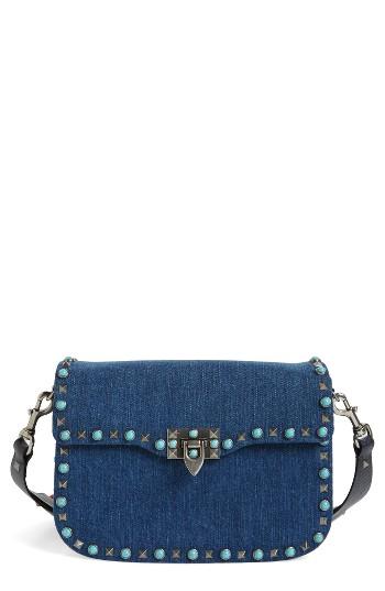 Valentino Rockstud Guitar Strap Denim Shoulder Bag -
