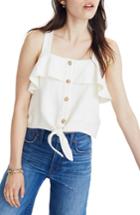 Women's Madewell Texture & Thread Ruffle Tie Front Tank, Size - Ivory