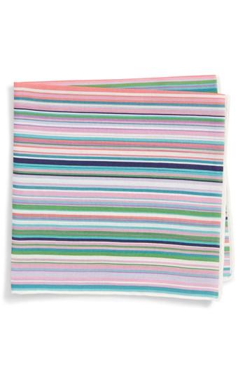 Men's Southern Tide Savannah Stripe Cotton & Silk Pocket Square, Size - Green