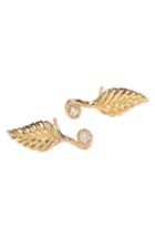Women's Nora Kogan Diamond Rose Leaf Stud Earrlings
